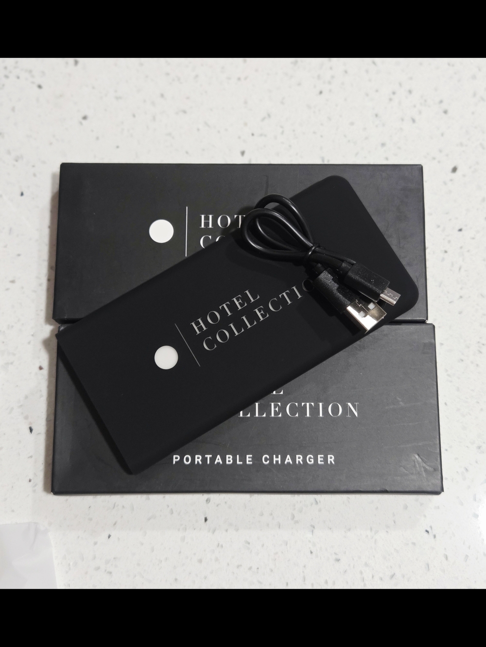 Hotel Collection Black Portable Power Bank with USB Cable